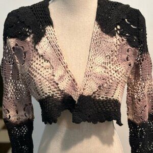💕🆕 Handmade Tie-Dyed Crochet Shrug | Light French Brown & Black | 100% Cotton